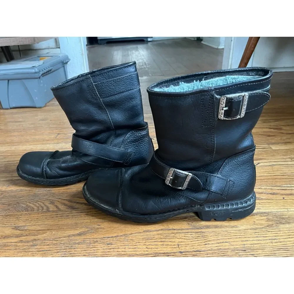 UGG Black Rockville II Leather Moto Biker Boots Shoes   Mens Size 10